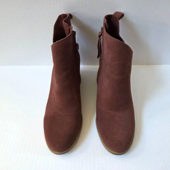 Toms Boots Womens 9 Sutton Chestnut Brown Suede Wedge Comfort Ankle Booties - Picture 3 of 8